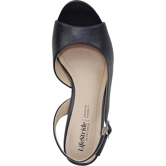 LifeStride Womens Lux Navy Faux Leather Slingback Peep Toe Pumps Heeled Sandal - Picture 5 of 9